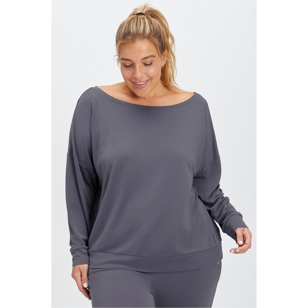 FABLETICS 1X Eco Sleek Knit Boat Neck Pullover Pewter Gray Athleisure‎